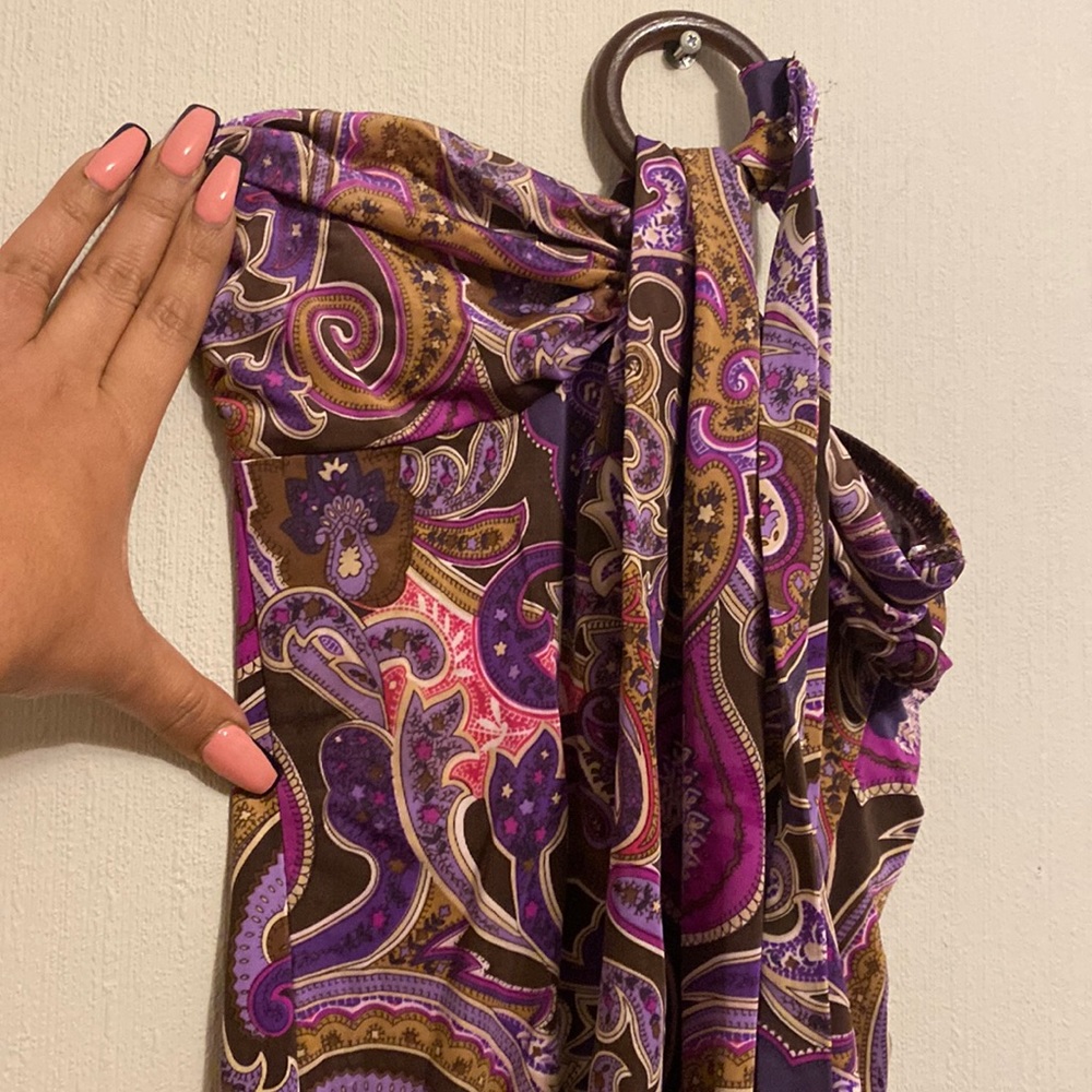 Paisley Purple Crop Top/Tube Top with wooden ring
